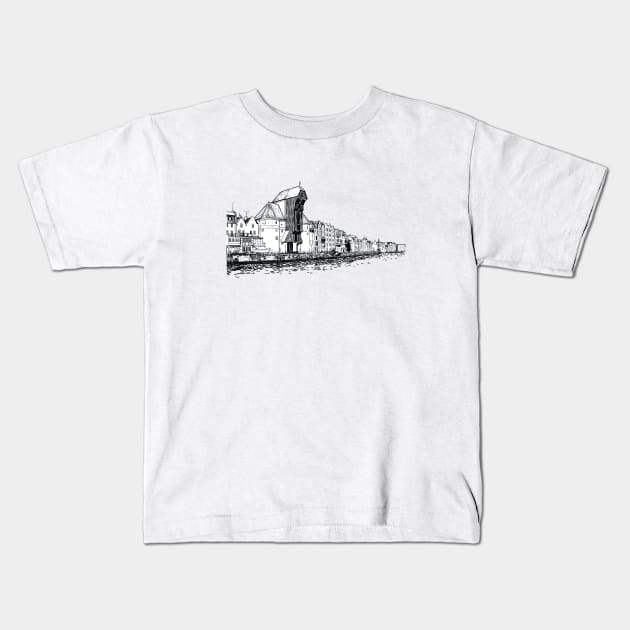 Drawing of famous Crane Gate in Gdansk Kids T-Shirt by StefanAlfonso